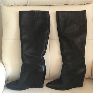 Dark BrownLeather Wedge Boots!